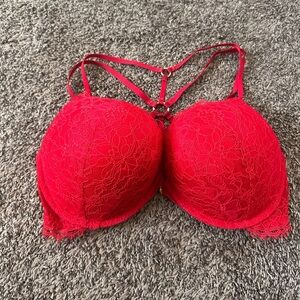VS bombshell strappy o ring lace push up bra size 38d red